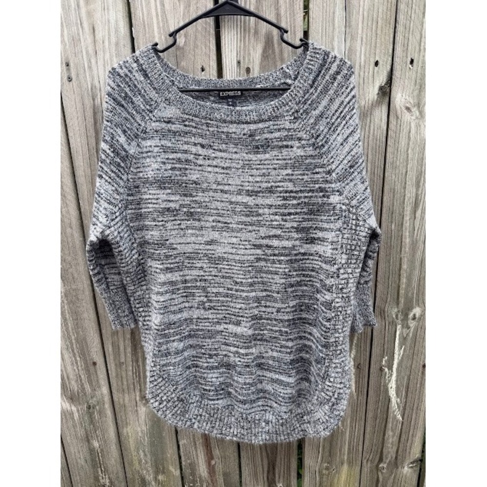 Cozy Marled Express Oversized Sweater S Grey Mohair Wool Blend Dolman Hem